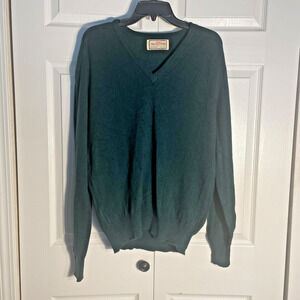 Vintage 80s Alan Paine Sweater Men 44/112cm Dark Green Cashmere Pullover England